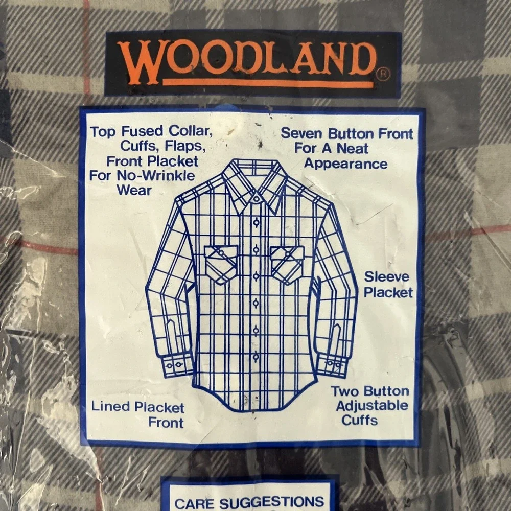 Vintage DEADSTOCK Woodland Brushed Flannel Plaid Perma Medium Blue Shirt Button